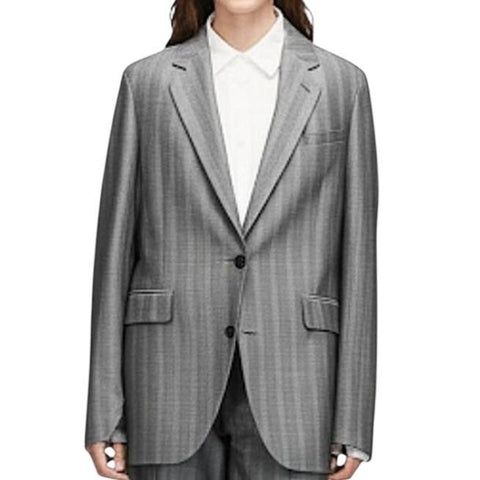 *Babaton Lara Herringbone Stripe Single Breasted Two Button Long Blazer Jacket, Size XS