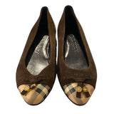 *Burberry Yates Haymarket Check Canvas & Suede Bow Charm Pointed Toe Ballet Flats, Size 38