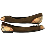 *Burberry Yates Haymarket Check Canvas & Suede Bow Charm Pointed Toe Ballet Flats, Size 38