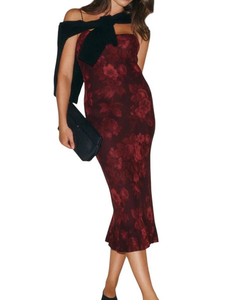 *NWT Reformation Suki Crepe Floral Sweetheart Cami Pleated Hem Detail Column Maxi Dress, Size 10