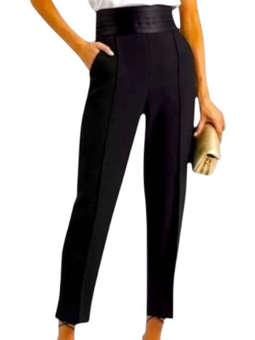 *Veronica Beard Olea Tuxedo Stretch Crepe High-Rise Slim-Leg Cropped Trousers Pants, Size 4