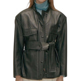 *Wnderkammer Faux Leather Patch Pocket Logo Belted Jacket, Size S