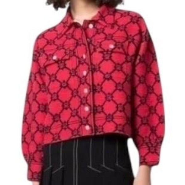 *Sandro Paris Double S Logo Jacquard Cotton Blend Button-Up Collared Short Jacket, Size S1=US 4