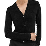 *Theory Velvet Knit Long Sleeve V-Neck Button Up Cardigan Top, Size M