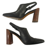 *VINCE. Pyra Leather Pointed Toe Slingback Faux Bois Heel Pump, Size 8.5