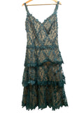*Tadashi Shoji Ambroz 3D Floral Embroidered Cami V-Neck Tiered Tea Length Midi Dress, Size 8