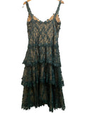 *Tadashi Shoji Ambroz 3D Floral Embroidered Cami V-Neck Tiered Tea Length Midi Dress, Size 8