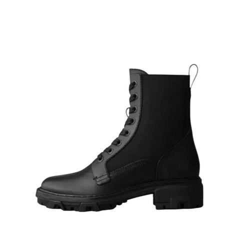 *Rag & Bone Shiloh Leather & Elastic Lace-Up 1.5" Heel Rubber Lug Sole Combat Boots, Size 39.5
