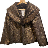 *Alice + Olivia Masha Metallic Faux Fur 34 Sleeve Double Collar Short Jacket, Size S