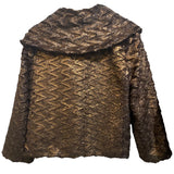 *Alice + Olivia Masha Metallic Faux Fur 34 Sleeve Double Collar Short Jacket, Size S