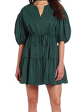 *Amanda Uprichard Newbury Elbow Sleeve Split Neck Tiered Mini Dress, Size S