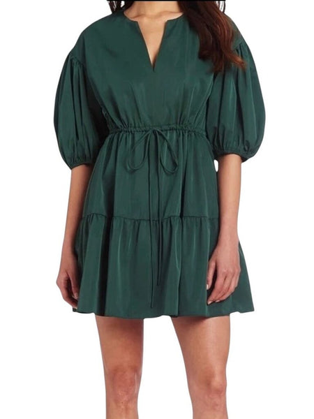 *Amanda Uprichard Newbury Elbow Sleeve Split Neck Tiered Mini Dress, Size S