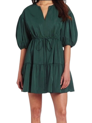 *Amanda Uprichard Newbury Elbow Sleeve Split Neck Tiered Mini Dress, Size S