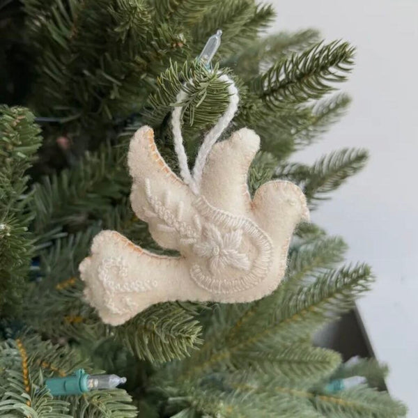Ornaments for Orphans White Dove Embroidered Felt Wool Ornament