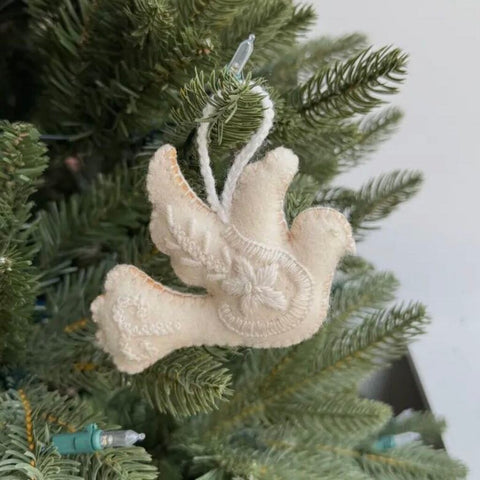 Ornaments for Orphans White Dove Embroidered Felt Wool Ornament