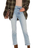 Mother The Scrapper High-Rise Straight Leg Button Fly Distressed Hem Ankle Jeans, Size 26 (2)