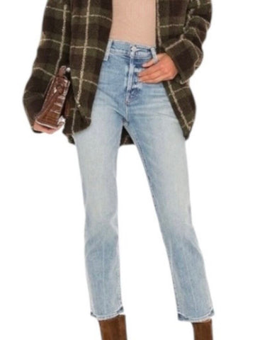 Mother The Scrapper High-Rise Straight Leg Button Fly Distressed Hem Ankle Jeans, Size 26 (2)