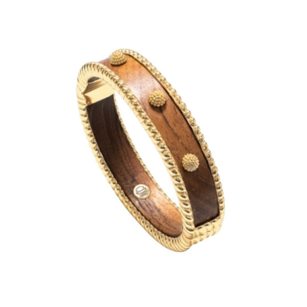 *Capucine de Wulf Berry Teak & 18K Gold Plate Small Hinged Bangle Bracelet w/Pouch