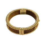 *Capucine de Wulf Berry Teak & 18K Gold Plate Small Hinged Bangle Bracelet w/Pouch