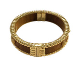 *Capucine de Wulf Berry Teak & 18K Gold Plate Small Hinged Bangle Bracelet w/Pouch