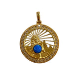 *Awe Inspired Mother Earth 14K Gold Vermeil Blue Opal Goddess Circle Charm w/Pouch