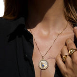 *Awe Inspired Mother Earth 14K Gold Vermeil Blue Opal Goddess Circle Charm w/Pouch