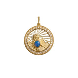 *Awe Inspired Mother Earth 14K Gold Vermeil Blue Opal Goddess Circle Charm w/Pouch