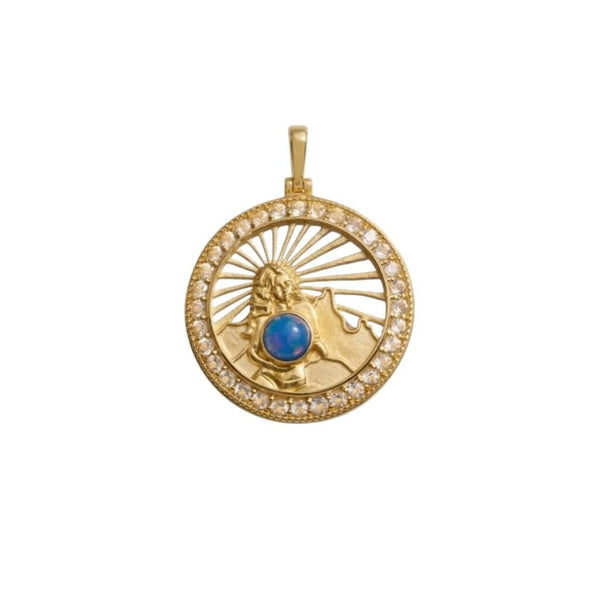 *Awe Inspired Mother Earth 14K Gold Vermeil Blue Opal Goddess Circle Charm w/Pouch