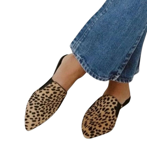 *Jenni Kayne Cheetah Pony Hair Pointed Toe Flat Mules, Size 38