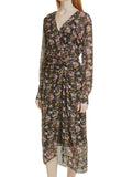*Rag & Bone Amber Floral Long Sleeve V-Neck Twist Front Midi Dress, Size 4