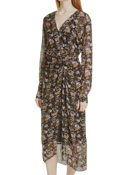 *Rag & Bone Amber Floral Long Sleeve V-Neck Twist Front Midi Dress, Size 4
