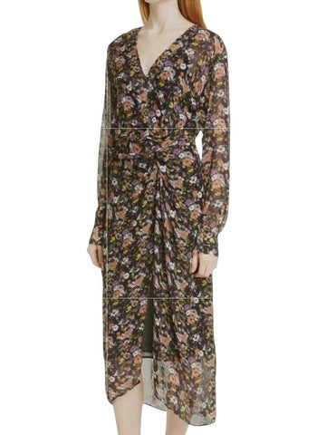 *Rag & Bone Amber Floral Long Sleeve V-Neck Twist Front Midi Dress, Size 4