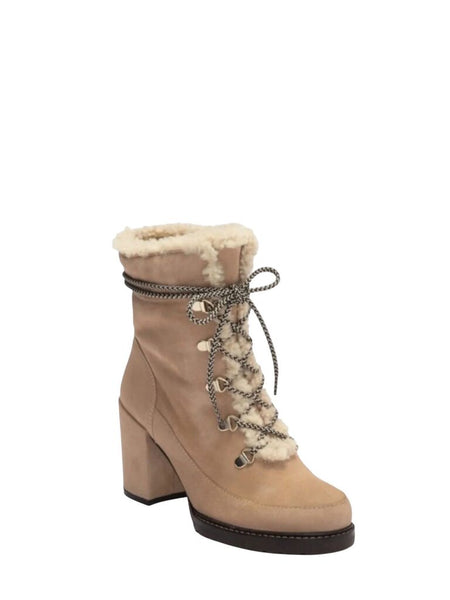 *Stuart Weitzman Yukon Suede Shearling Lining Block Heel Lace-Up Boots, Size 8
