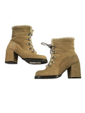 *Stuart Weitzman Yukon Suede Shearling Lining Block Heel Lace-Up Boots, Size 8
