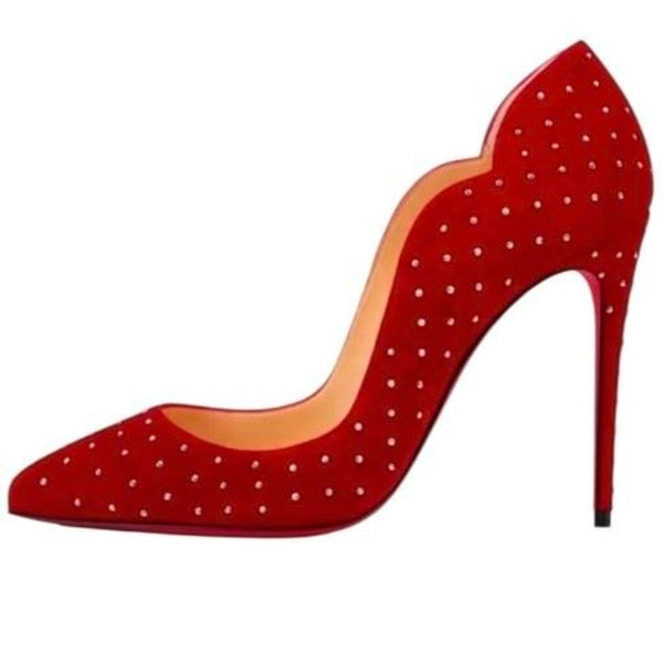 *Christian Louboutin Hot Chick Plume 100 Suede Studded Pointed Toe Stiletto Pumps w/Box, Size 40