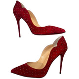 *Christian Louboutin Hot Chick Plume 100 Suede Studded Pointed Toe Stiletto Pumps w/Box, Size 40