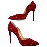 *Christian Louboutin Hot Chick Plume 100 Suede Studded Pointed Toe Stiletto Pumps w/Box, Size 40