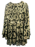 *NWT Mille Goldie Metallic Jacquard Chiffon Long Bell Sleeve V-Neck Gathered Skirt Mini Dress, Size M