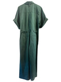 *Tibi Cotton Linen Sateen Short Sleeve Collared Button-Up Wide Leg Jumpsuit, Size 0
