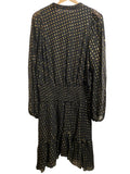 *A.L.C. Sidney Silk Metallic Dot Long Balloon Sleeve Split Neck Elastic Waist Mini Dress, Size 10