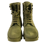 *Prada Rocksand Canvas & Leather Lace-Up Lug Sole Military Combat Ankle Boots, Size 37