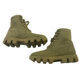 *Prada Rocksand Canvas & Leather Lace-Up Lug Sole Military Combat Ankle Boots, Size 37