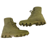 *Prada Rocksand Canvas & Leather Lace-Up Lug Sole Military Combat Ankle Boots, Size 37