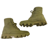 *Prada Rocksand Canvas & Leather Lace-Up Lug Sole Military Combat Ankle Boots, Size 37