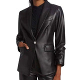 *Veronica Beard Hollis Faux Leather Single Button Peak Lapel 3/4 Ruched Sleeve Dickey Blazer, Size 12