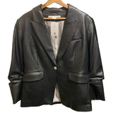*Veronica Beard Hollis Faux Leather Single Button Peak Lapel 3/4 Ruched Sleeve Dickey Blazer, Size 12