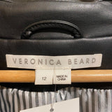 *Veronica Beard Hollis Faux Leather Single Button Peak Lapel 3/4 Ruched Sleeve Dickey Blazer, Size 12