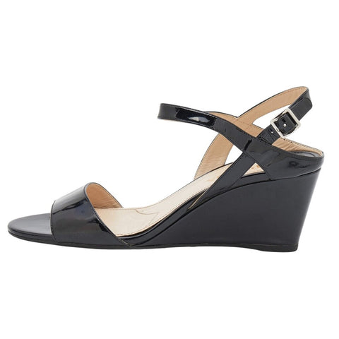 *Prada Patent Leather Ankle Slingback Strap Open Toe Wedge Heel Sandals, Size 39