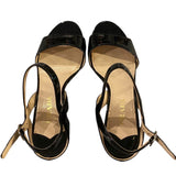 *Prada Patent Leather Ankle Slingback Strap Open Toe Wedge Heel Sandals, Size 39