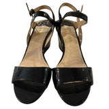 *Prada Patent Leather Ankle Slingback Strap Open Toe Wedge Heel Sandals, Size 39